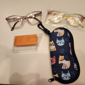 Cat Print Navy Blue Eyeglass Case with Clip